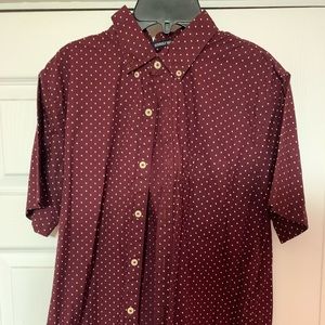 Burgundy polka dot shirt
